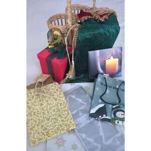 Wine Christmas Basket - Antique Wine Stoking, Wine Gift Bag, Ornament, Music CD